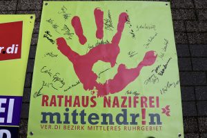 Rathaus nazifrei: Keine Stimme fuer AfD und NPD (Banner der Aktion von ver.di/dem DGB)