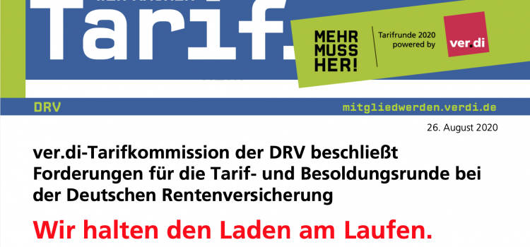 ver.di Tarifinfo DRV: ver.di-Tarifkommission der Deutschen Rentenversicherung beschließt Forderungen für die Tarif- und Besoldungsrunde bei der Deutschen Rentenversicherung (26.08.2020) - Vorschau