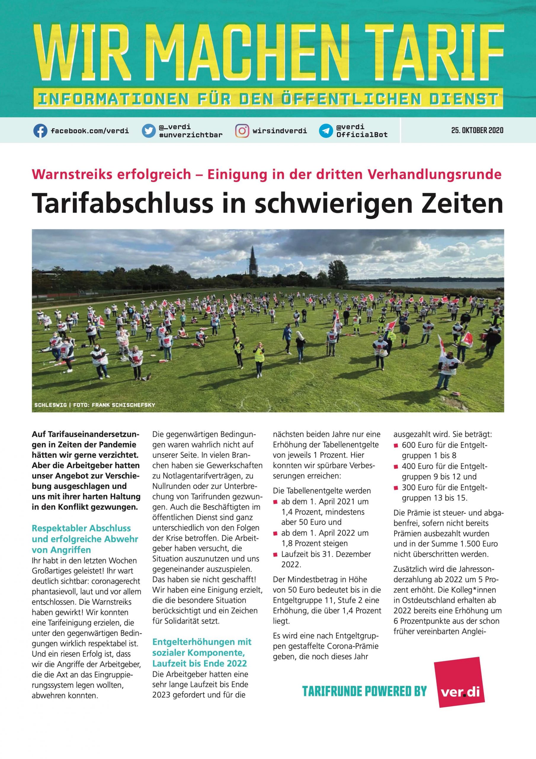 Flugblatt (Seite 1/4): Wir machen Tarif: Warnstreiks erfolgreich - Einigung in der dritten Verhandlungsrunde - Tarifabschluss in schwierigen Zeiten