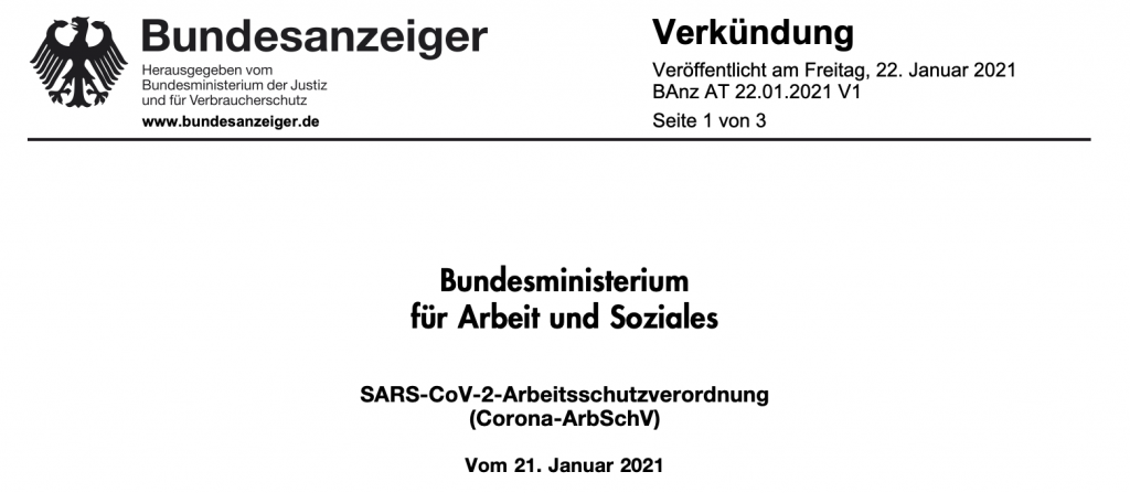 SARS-CoV-2-Arbeitsschutzverordnung (Corona-ArbSchV)
