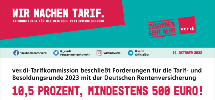 ver.di-Tarifkommission beschließt Forderungen für die Tarif- und Besoldungsrunde 2023 mit der Deutschen Rentenversicherung (14.10.2022)