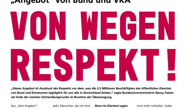 ver.di-Tarifinfo (20.03.2023): 'Angebot' von Bund und VKA - Von wegen Respekt!