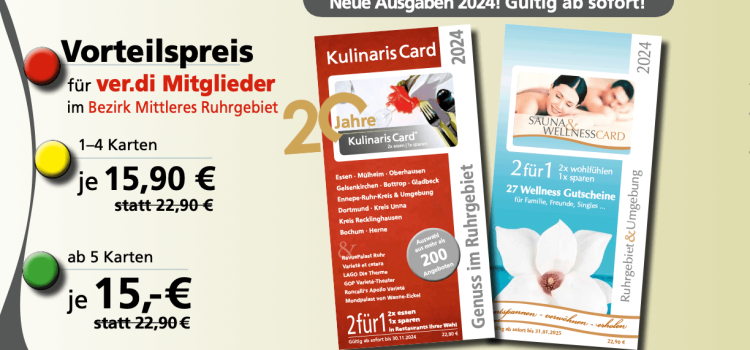 Kulinaris-Card 2024: Mitgliedervorteil ver.di Mittleres Ruhrgebiet