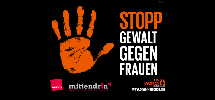 STOPP Gewalt gegen Frauen (Banner von ver.di Mittleres Ruhrgebiet)