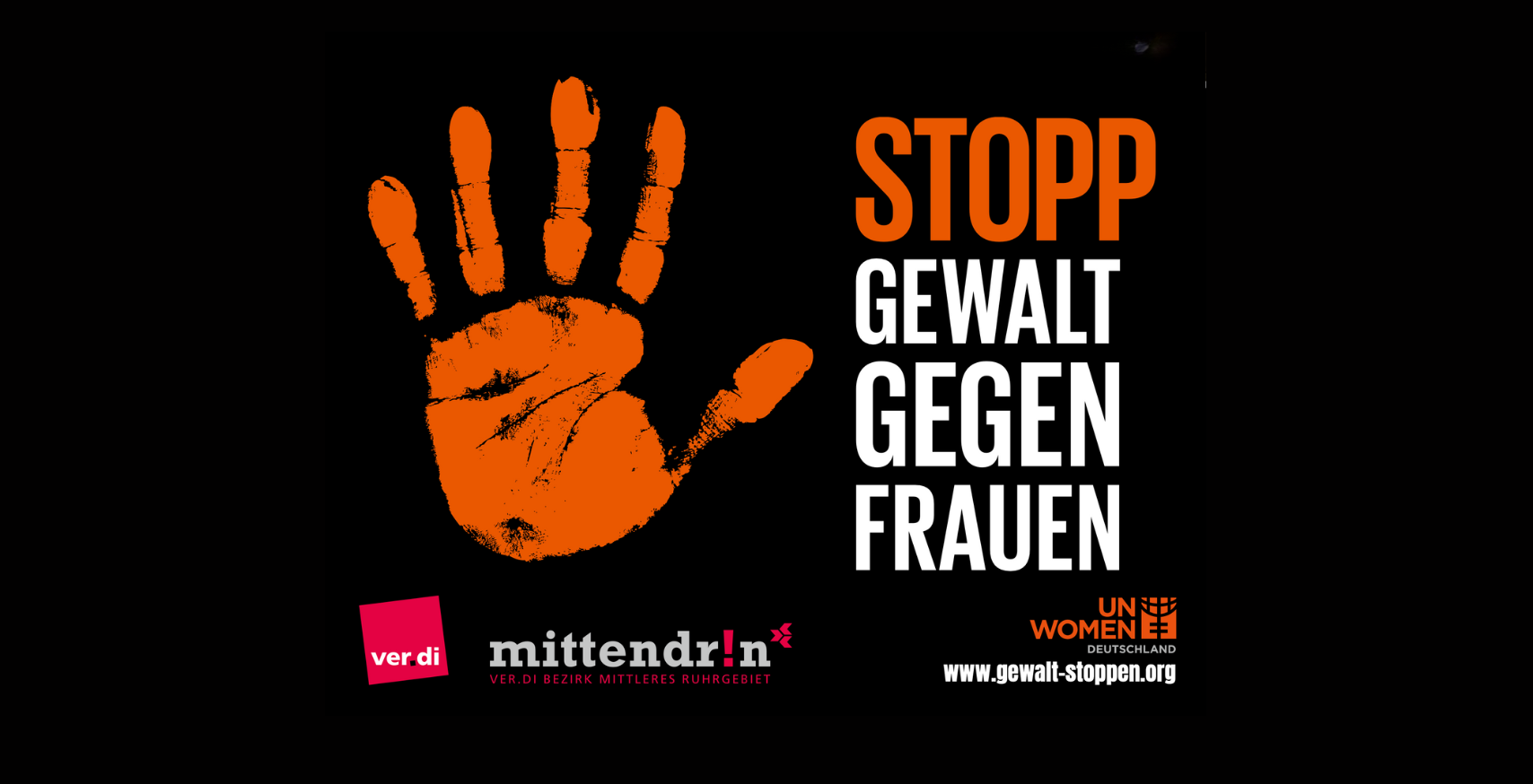 STOPP Gewalt gegen Frauen (Banner von ver.di Mittleres Ruhrgebiet)